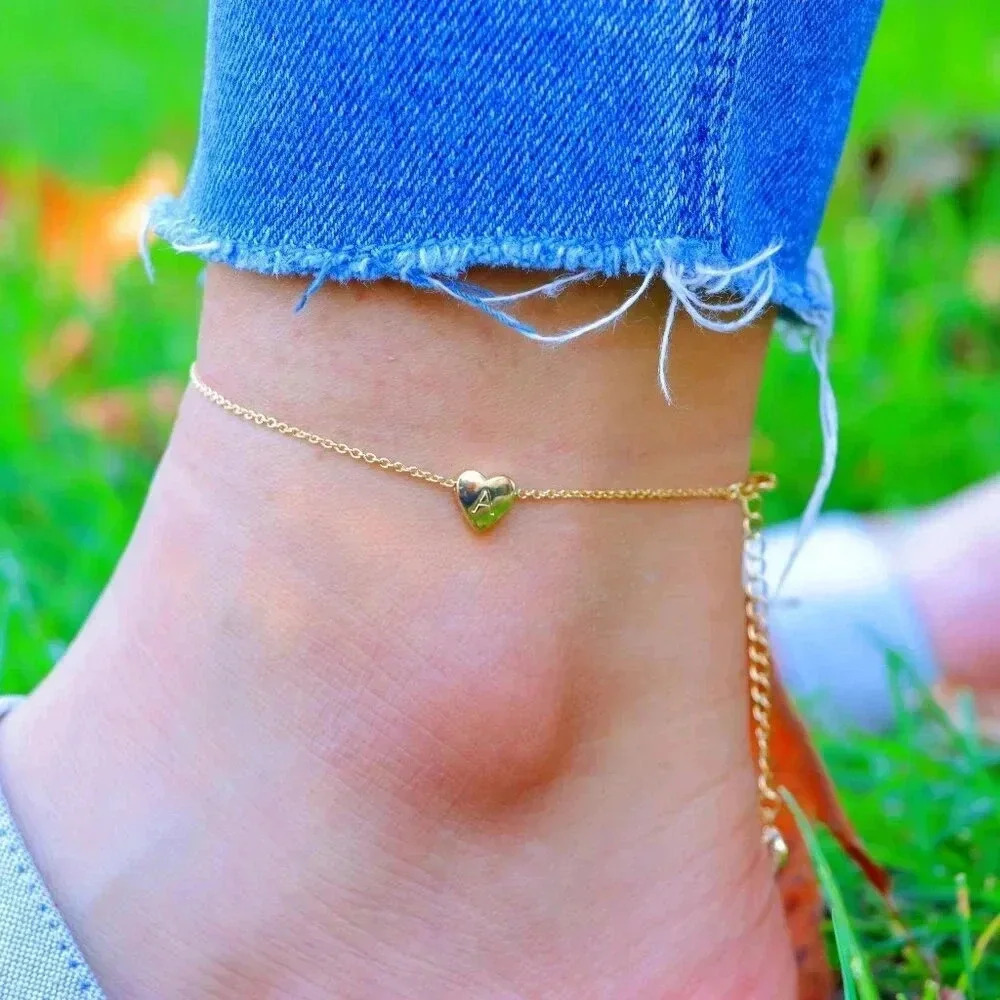 ❤️HEART CHARM PERSONALIZED CUSTOM DAINTY GOLD INITIAL ANKLET GIRL TEEN,ELDM22225 - Picture 14 of 14